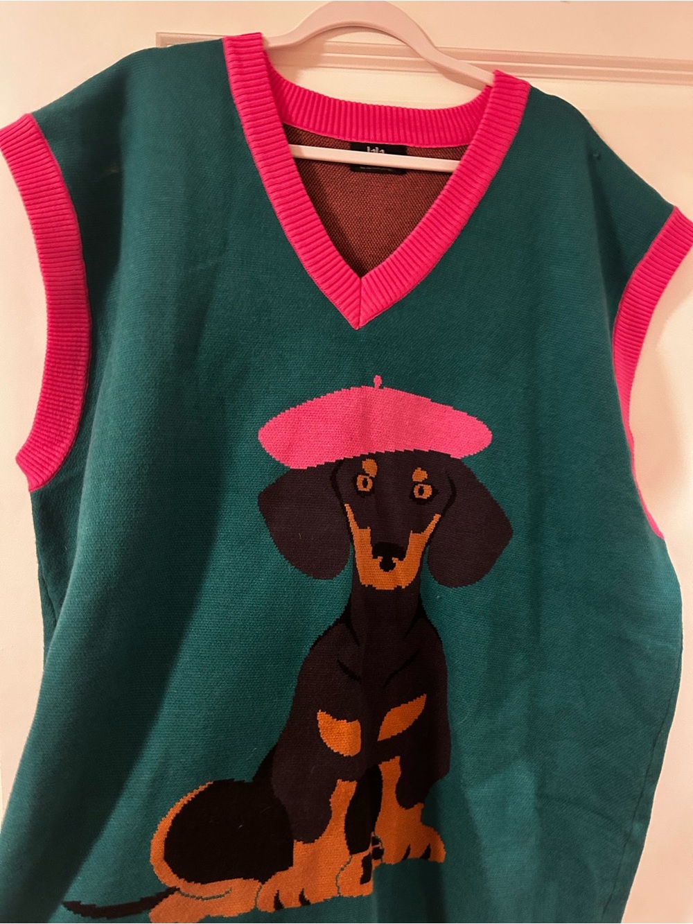 Dressed in LALA Green & Pink Dog Knit Vest - Brand: